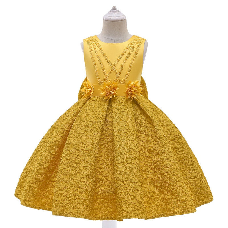 Robe de princesse brodée pour enfants, sans manches, avec nœud, Costume de spectacle de Piano pour petite fille