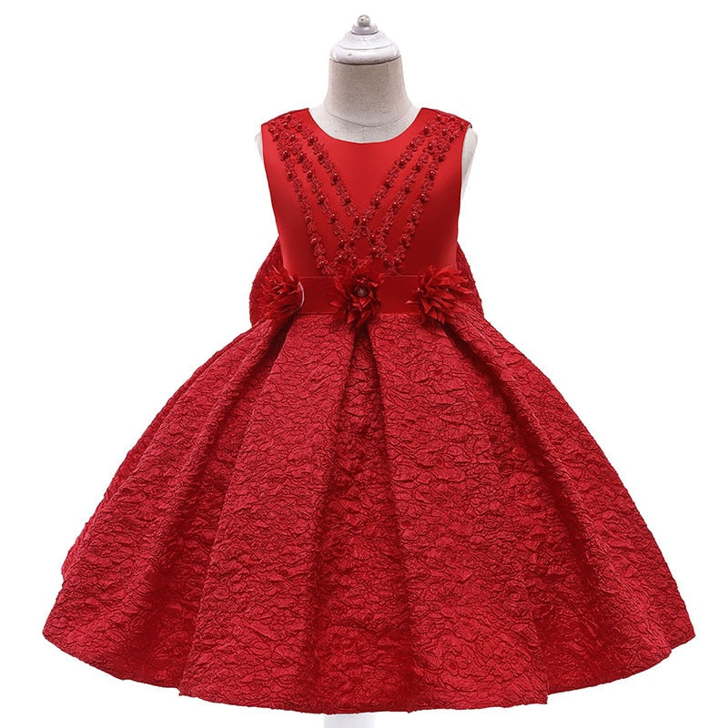 Robe de princesse brodée pour enfants, sans manches, avec nœud, Costume de spectacle de Piano pour petite fille