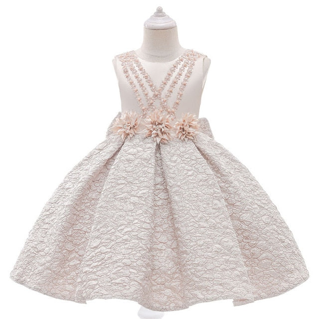 Robe de princesse brodée pour enfants, sans manches, avec nœud, Costume de spectacle de Piano pour petite fille