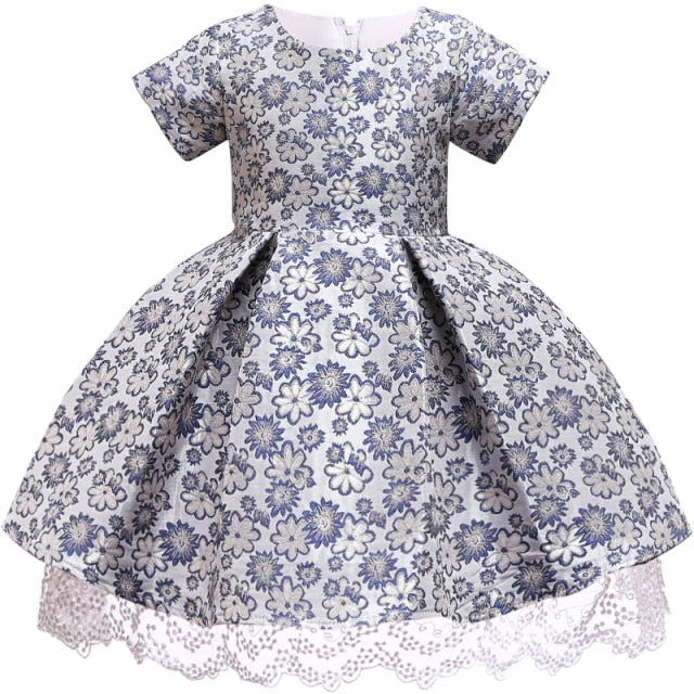 Jolies robes d'été en dentelle à fleurs en Satin pour filles, Tutu à manches courtes, robe de fête d'anniversaire pour enfants, robes de bal pour filles