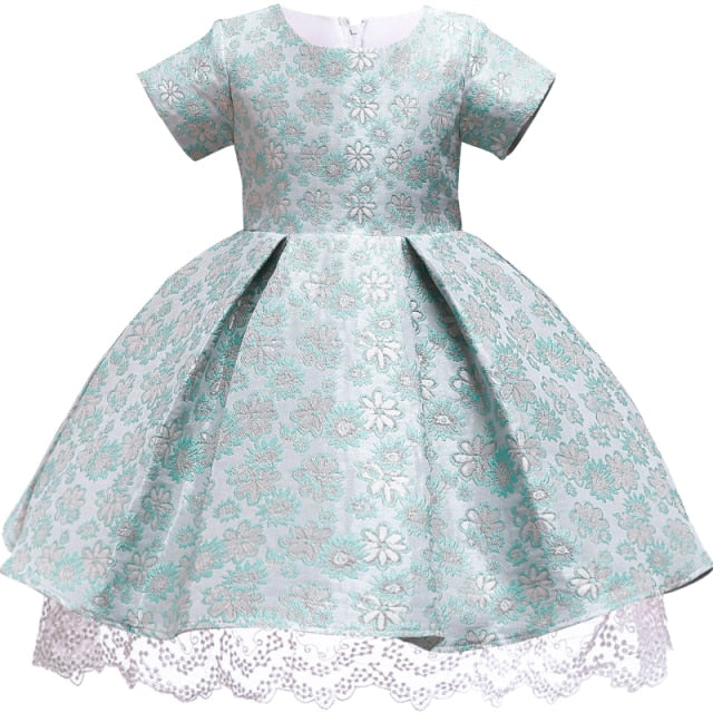 Jolies robes d'été en dentelle à fleurs en Satin pour filles, Tutu à manches courtes, robe de fête d'anniversaire pour enfants, robes de bal pour filles