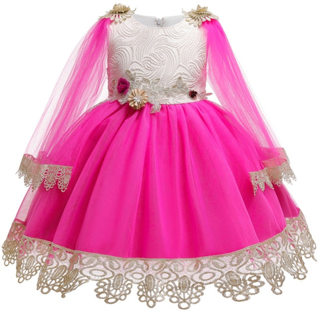 Robes à fleurs pour enfants, avec châle en dentelle, robes de princesse de fête de mariage, robes de première année pour bébés filles