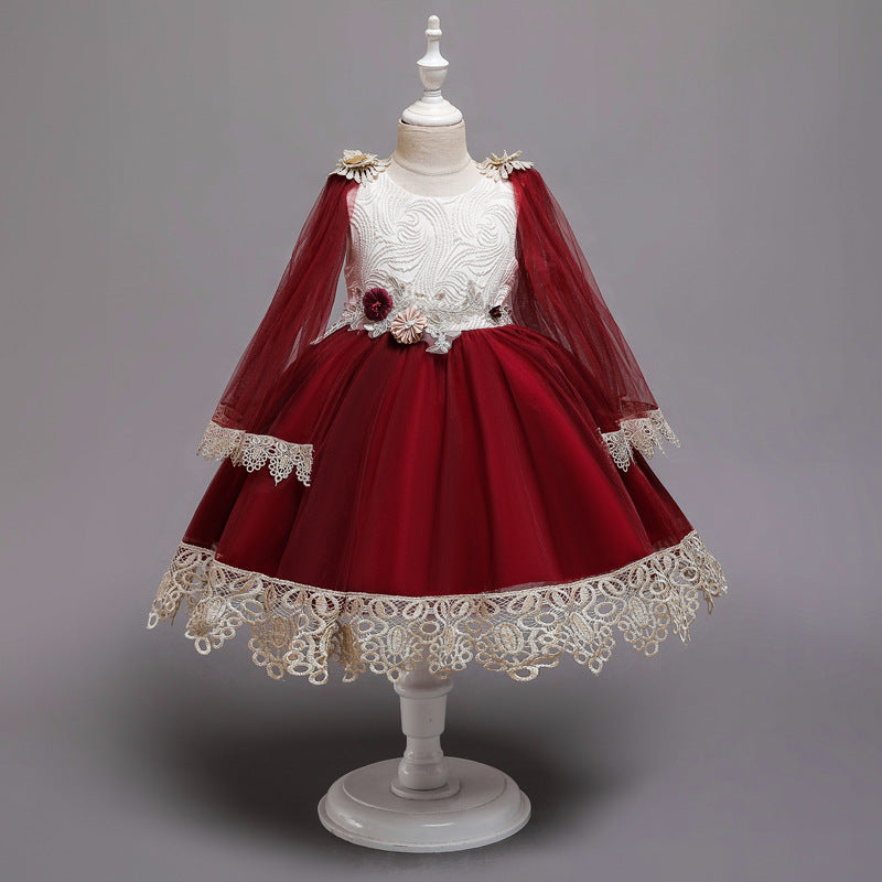 Robes à fleurs pour enfants, avec châle en dentelle, robes de princesse de fête de mariage, robes de première année pour bébés filles