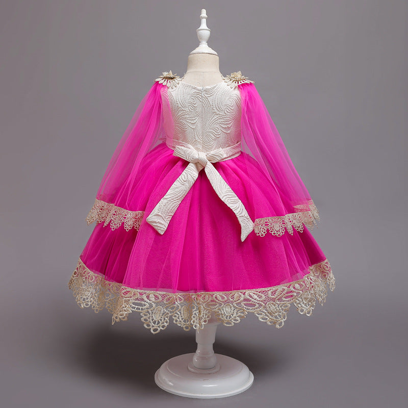 Robes à fleurs pour enfants, avec châle en dentelle, robes de princesse de fête de mariage, robes de première année pour bébés filles