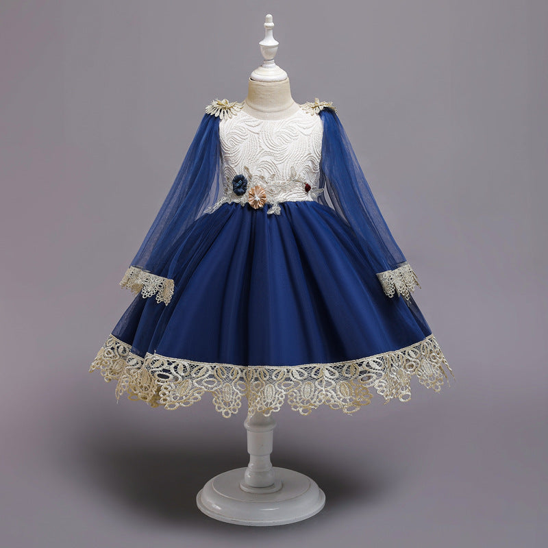 Robes à fleurs pour enfants, avec châle en dentelle, robes de princesse de fête de mariage, robes de première année pour bébés filles