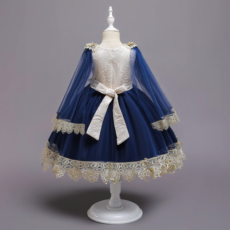 Robes à fleurs pour enfants, avec châle en dentelle, robes de princesse de fête de mariage, robes de première année pour bébés filles