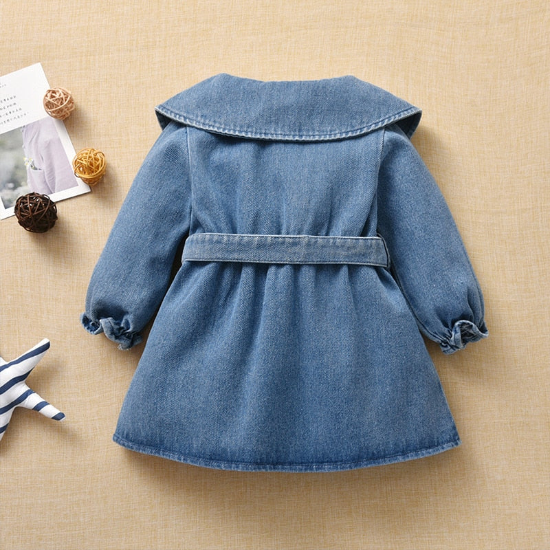 Toddler Girl Clothing Spring Denim Dresses Big Turn-down collar sashes Girl Dress Kids Clothes For Girls 6M-24M