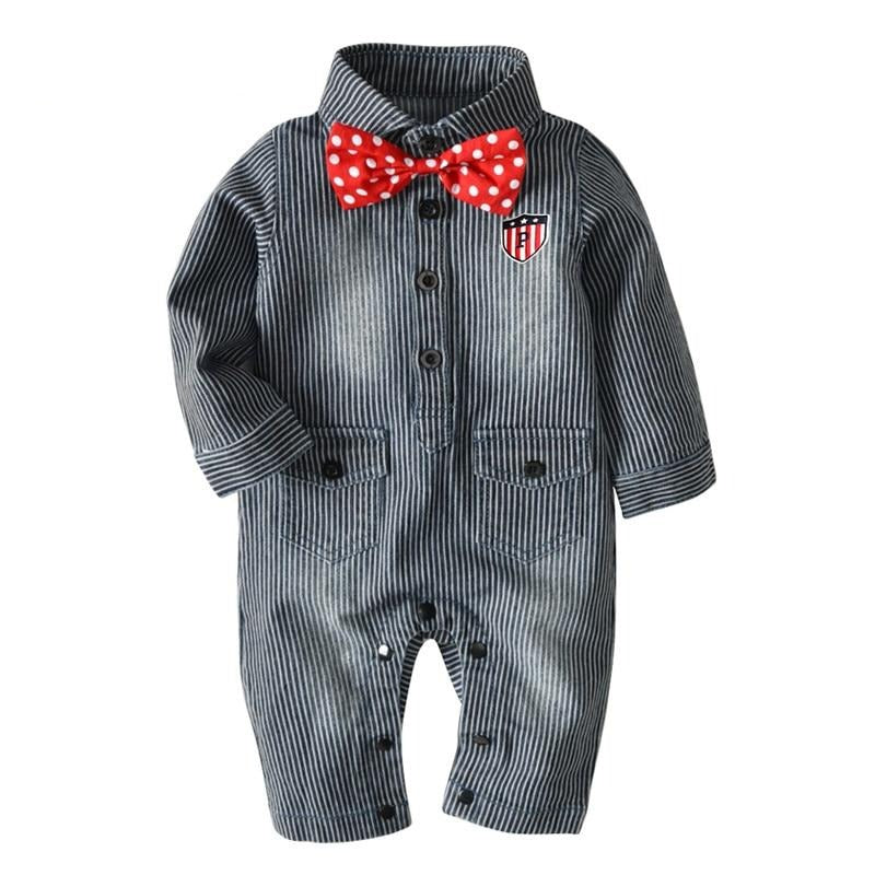 Infant Newborn baby boys Rompers Formal Kid Newborn Striped Gentleman Tie Bow Toddler Boys Jumpsuit Clothes For Party