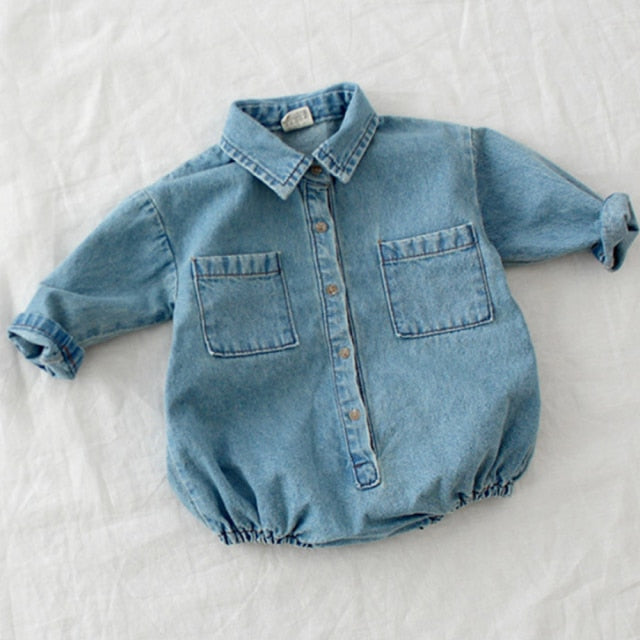 Infant Newborn Baby Boy Rompers Baby Girl Jumpsuit Denim Turndown collar 0-18 Months Baby Clothes