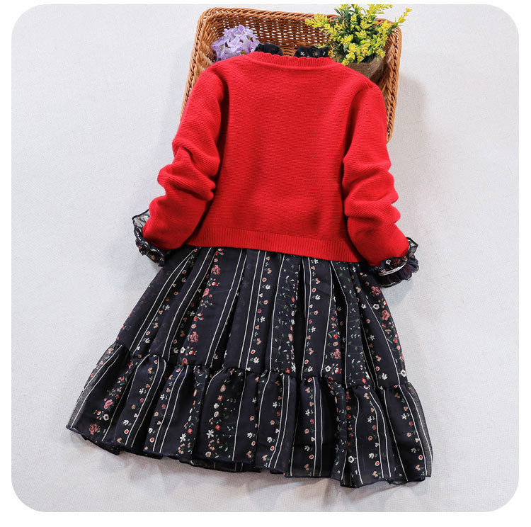 Ensemble de vêtements pour filles, pull à manches longues, manteau en coton + robe, costume cardigan deux pièces, nouvelle collection automne hiver pour enfants