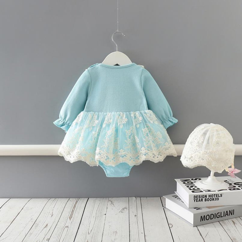 baby bodysuits little baby girls one piece long sleeve lace christening baptism tutu skirts+hat 2pcs/set baby outfit