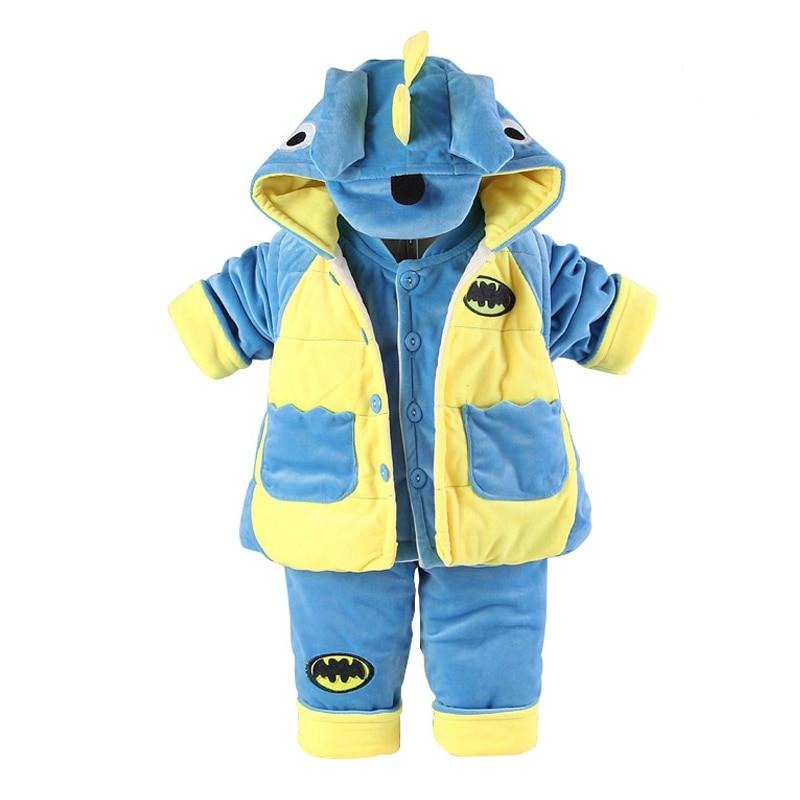 Flannel Dinosaur Cotton-padded Baby Boy Clothing Baby Set 3 Pieces Coat+Vest+Trousers Infant Clothing for 0-2 Years