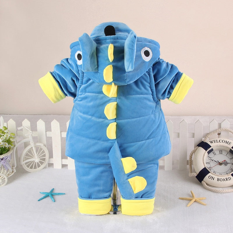 Flannel Dinosaur Cotton-padded Baby Boy Clothing Baby Set 3 Pieces Coat+Vest+Trousers Infant Clothing for 0-2 Years