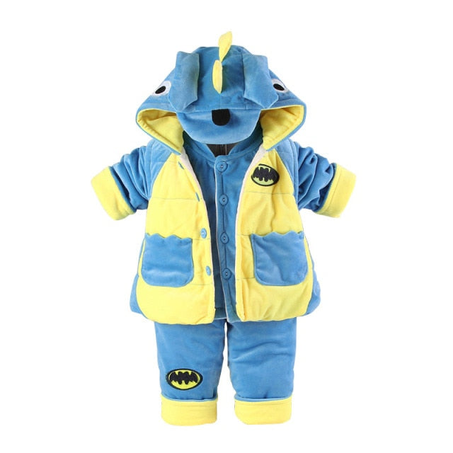 Flannel Dinosaur Cotton-padded Baby Boy Clothing Baby Set 3 Pieces Coat+Vest+Trousers Infant Clothing for 0-2 Years