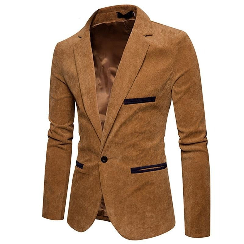 New Casual Men Blazer Corduroy Patchwork Mens Business One Button Slim Fit Male Suits Jacket Blazers