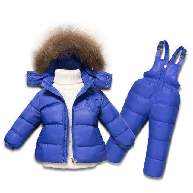 Winter Boys Girls Clothing Set Infant White Duck Down Coat+Overalls 2PC Children Snow Wear Windproof Ski Suit