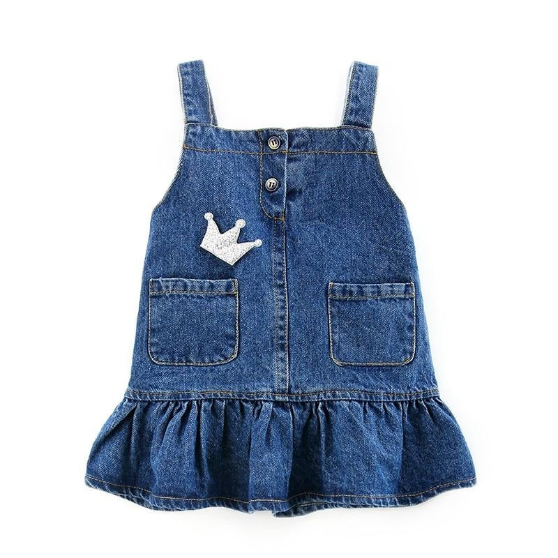 Mini robe en jean pour petites filles, salopette en Denim à bretelles, à volants, mignonne, couronne, robes pull d'été, vêtements pour tout-petits, nouvelle collection