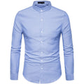 Men's Mandarin Collar Oxford Dress Shirt Autumn New Slim Fit Long Sleeve Shirt Men Business Casual Shirt with Pockets