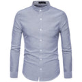 Men's Mandarin Collar Oxford Dress Shirt Autumn New Slim Fit Long Sleeve Shirt Men Business Casual Shirt with Pockets