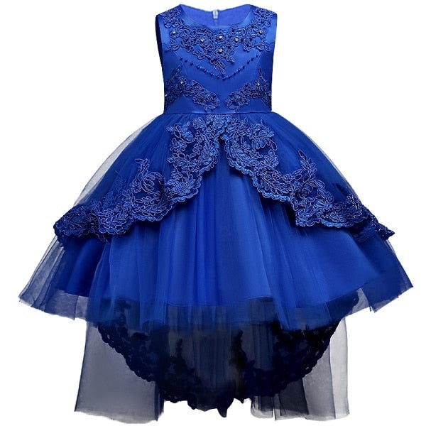 Robe d'été bleue en dentelle pour filles, sans manches, Costume de princesse, robes de fête, vêtements pour enfants