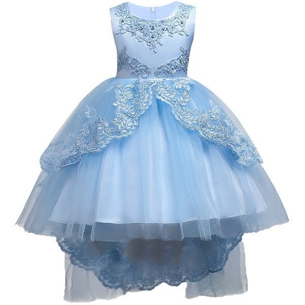 Robe d'été bleue en dentelle pour filles, sans manches, Costume de princesse, robes de fête, vêtements pour enfants