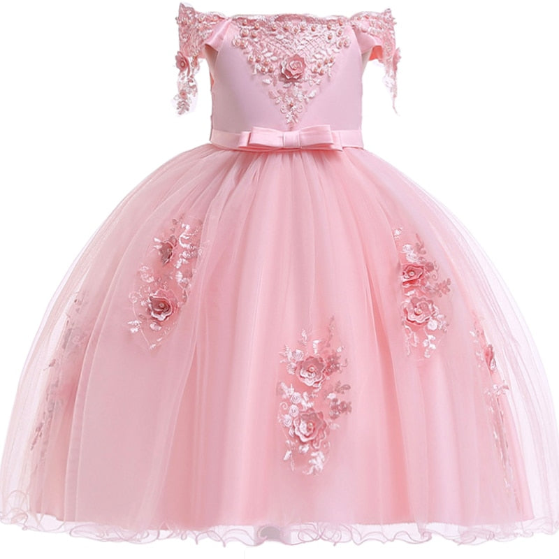 Girls dress lace beaded formal evening dress wedding princess flower clothing girl children costume party baby girl clothes