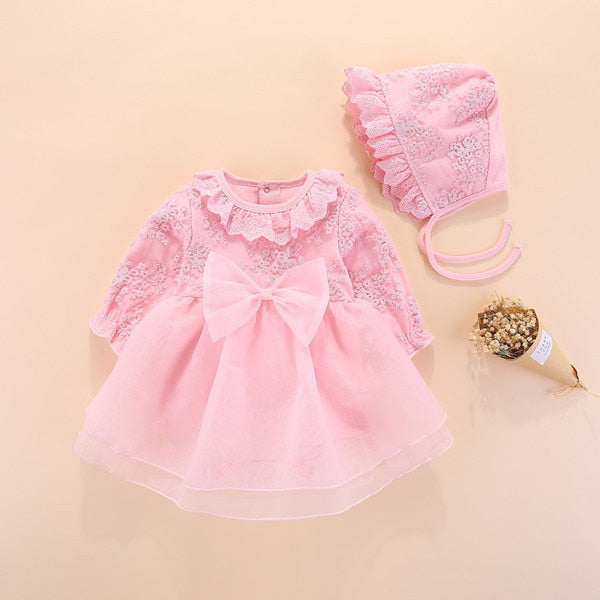 Baby Girls Clothes with big bow Newborn Embroidery Baby Infant Girls Bodysuits+hat Outfits Party clothing set 3 Color 0-12M