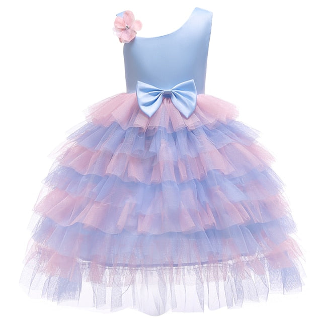 Elegant Princess Baby Girls party Dress for Wedding Mesh Bow shoulder Kids Dresses for Toddler Girl Children Christmas Clothing