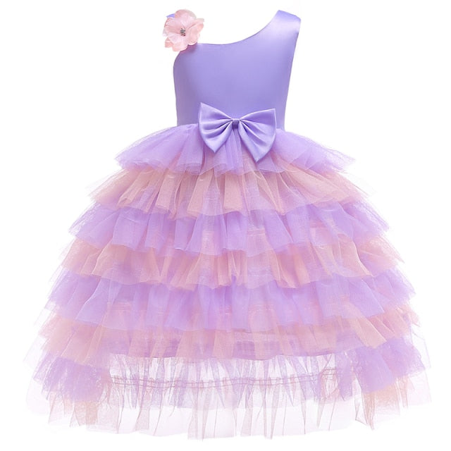 Robe de soirée princesse élégante pour petites filles, tenue de mariage en maille avec nœud sur les épaules, vêtements de noël pour enfants en bas âge